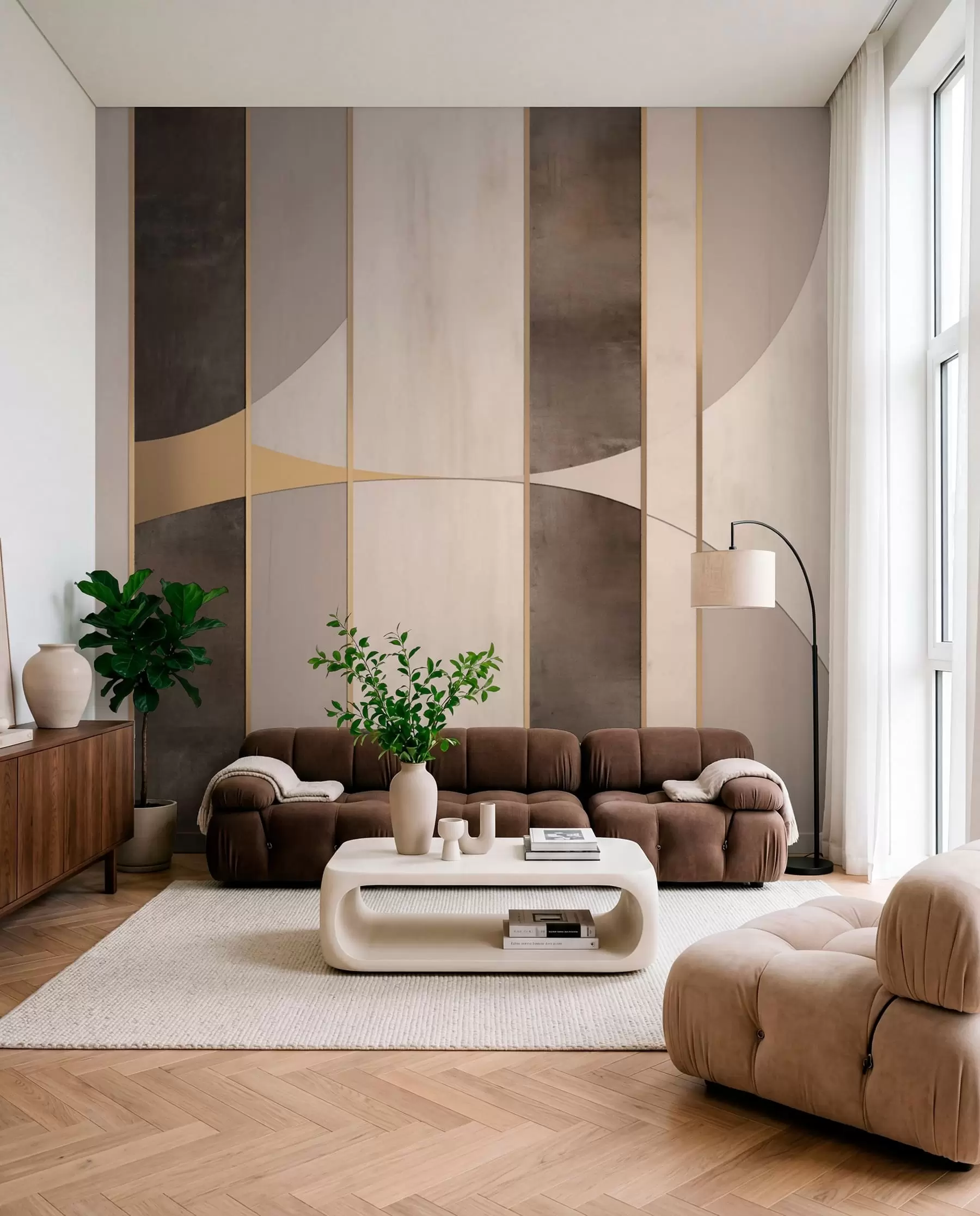fototapeter Geometriske paneler med buer og champagnefarvede accenter w04616