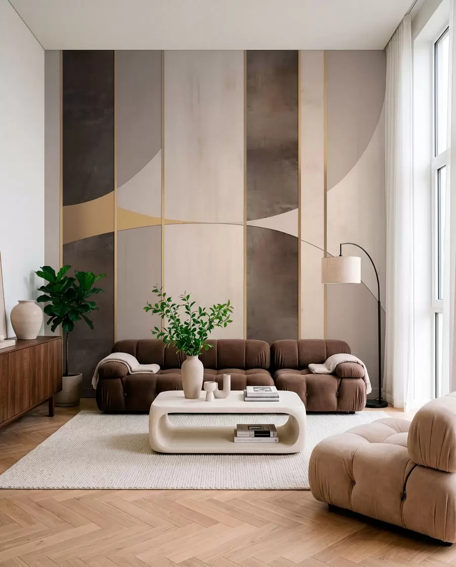 fototapeter Geometriske paneler med buer og champagnefarvede accenter w04616