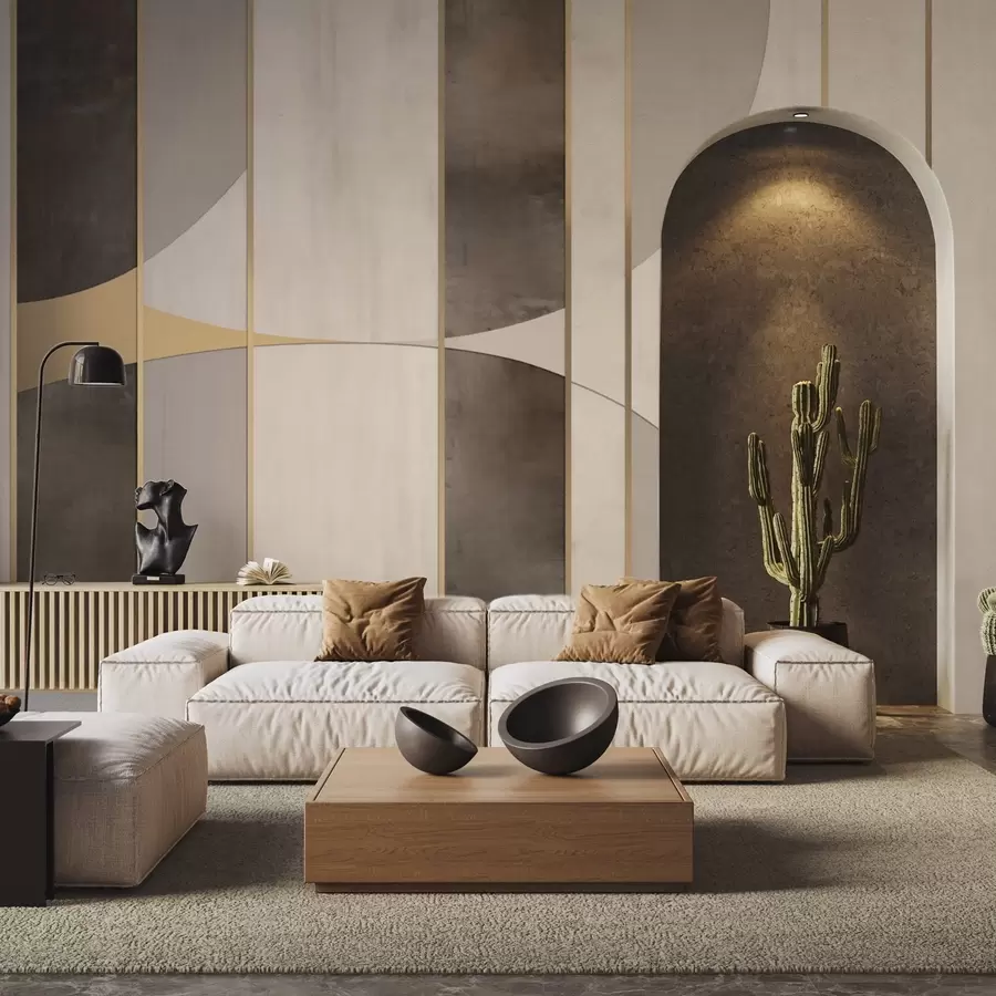 Fototapete Geometrische Paneele mit Bögen und champagnerfarbenen Akzenten w04616