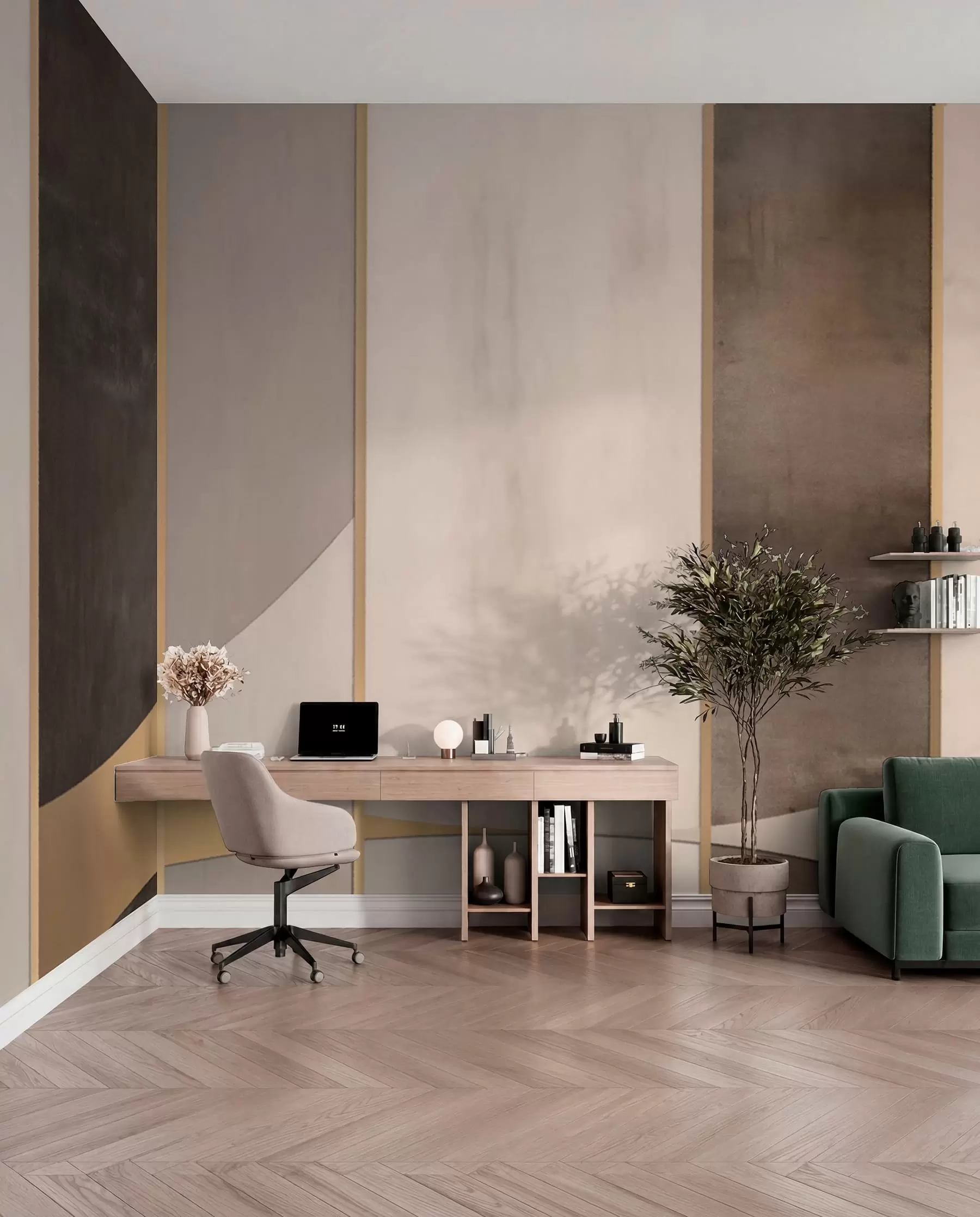 fototapeter Geometriske paneler med buer og champagnefarvede accenter w04616