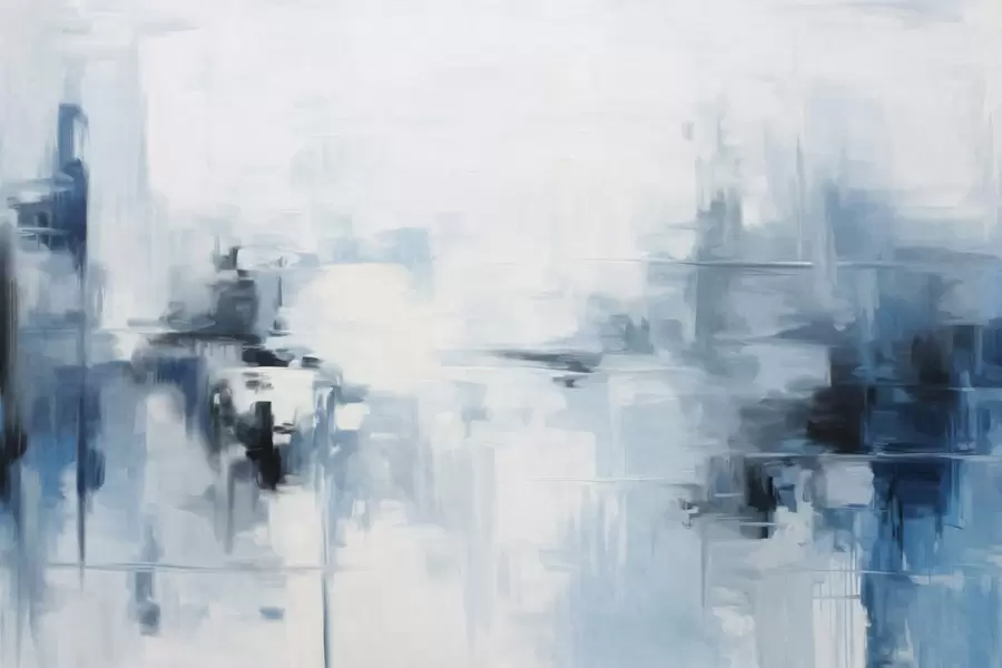 fototapeter Abstrakt tekstureret landskabsmaleri-imitation med blå og hvide penselstrøg, moderne stil w09422