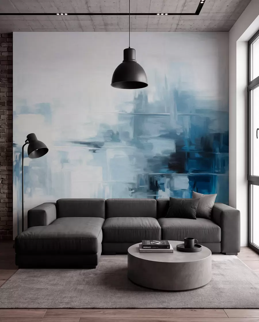 Murale Reflets bleus en peinture w09422