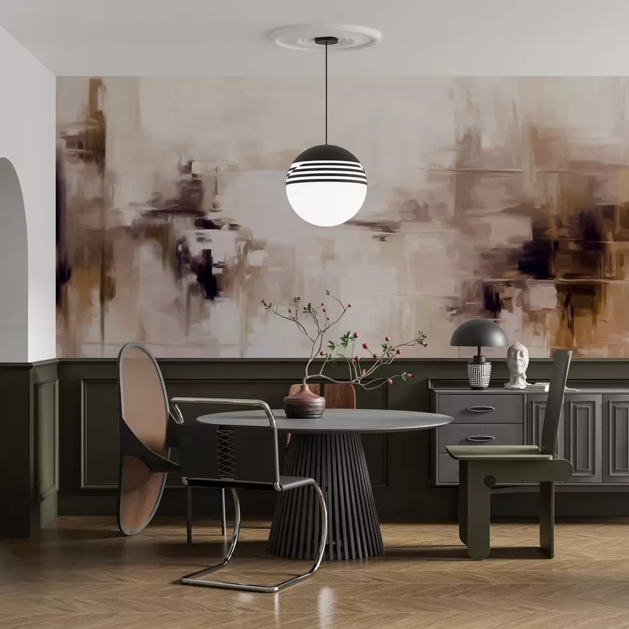 Fototapete Abstrakte Landschaftsmalerei-Imitation mit braunen und weißen Pinselstrichen, moderner Stil w09422v1