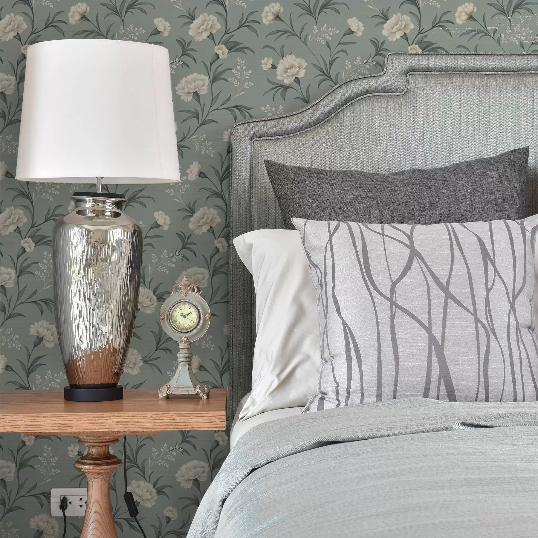 Fototapete Pudrige Nelken auf grau-blaugrünem Hintergrund, raffinierter Druck a00610