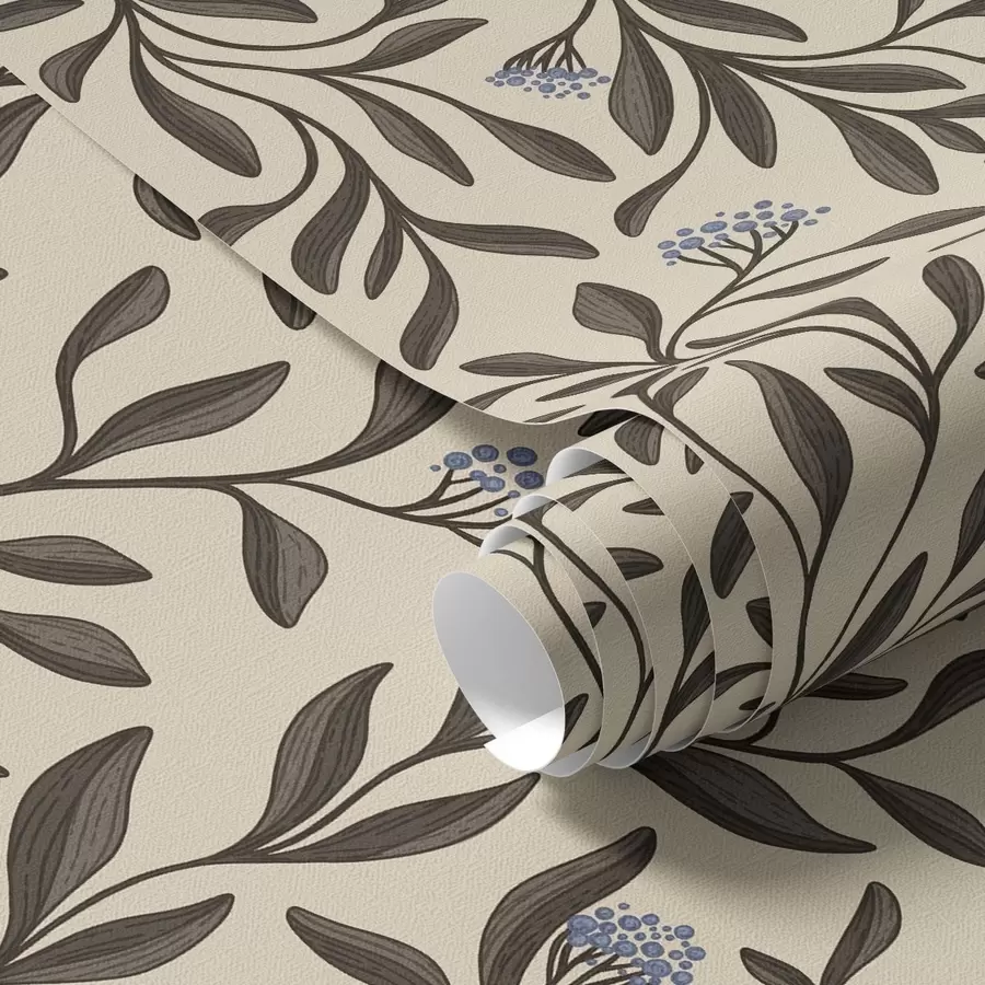 Murale Branches de chocolat avec des baies bleues sur un fond chaud a00615