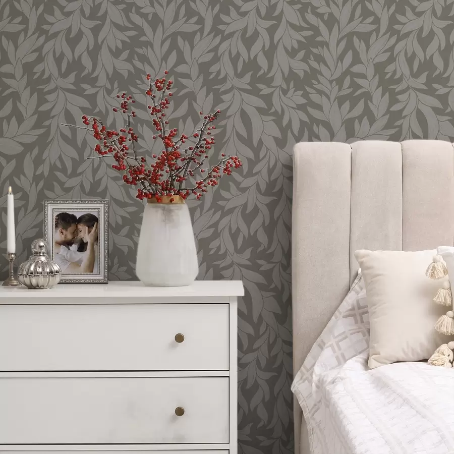 fototapeter Olivenfarvet baggrund med lilla blade, lineær tekstur a00616v1