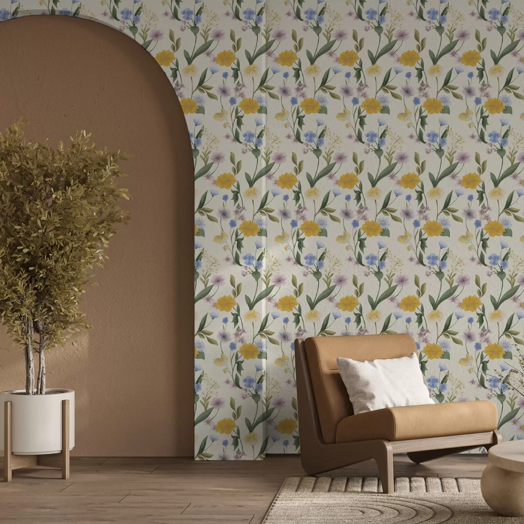 fototapeter Blid blanding af vilde blomster i pastelfarver a00624