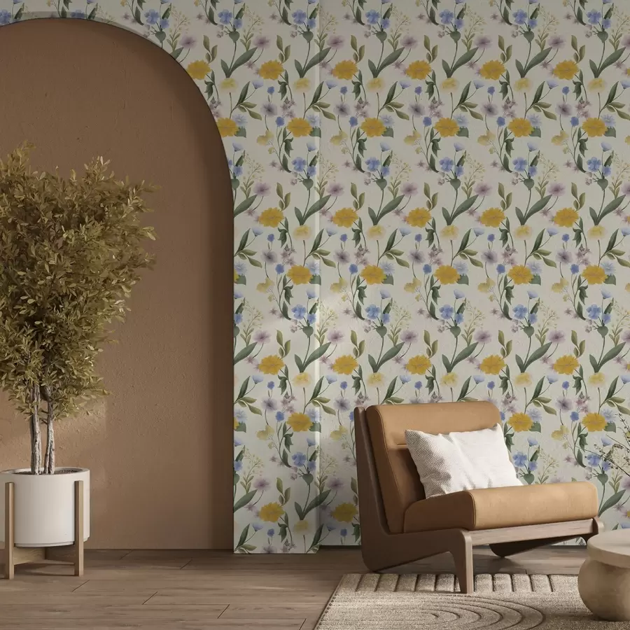 fototapeter Blid blanding af vilde blomster i pastelfarver a00624