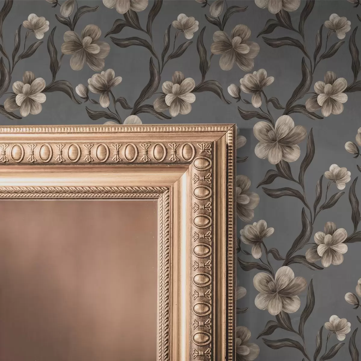 Papier peint Fleurs beiges sur fond gris graphite a00626v4