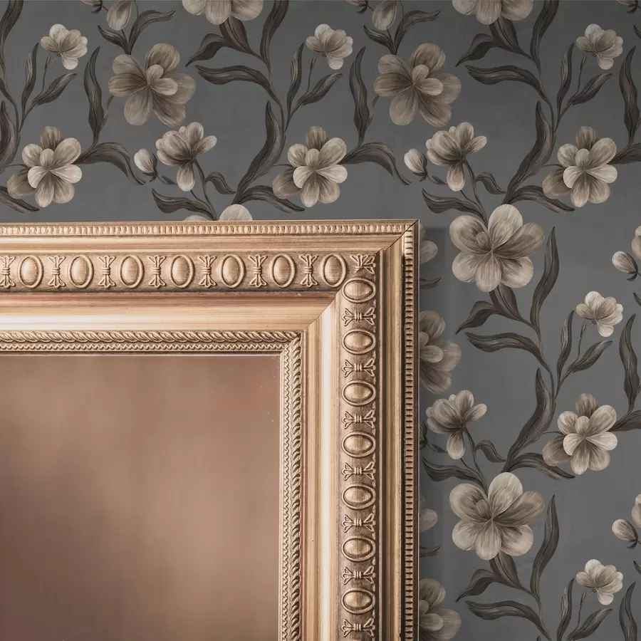 fototapeter Beige blomster på en grafitgrå baggrund a00626v4