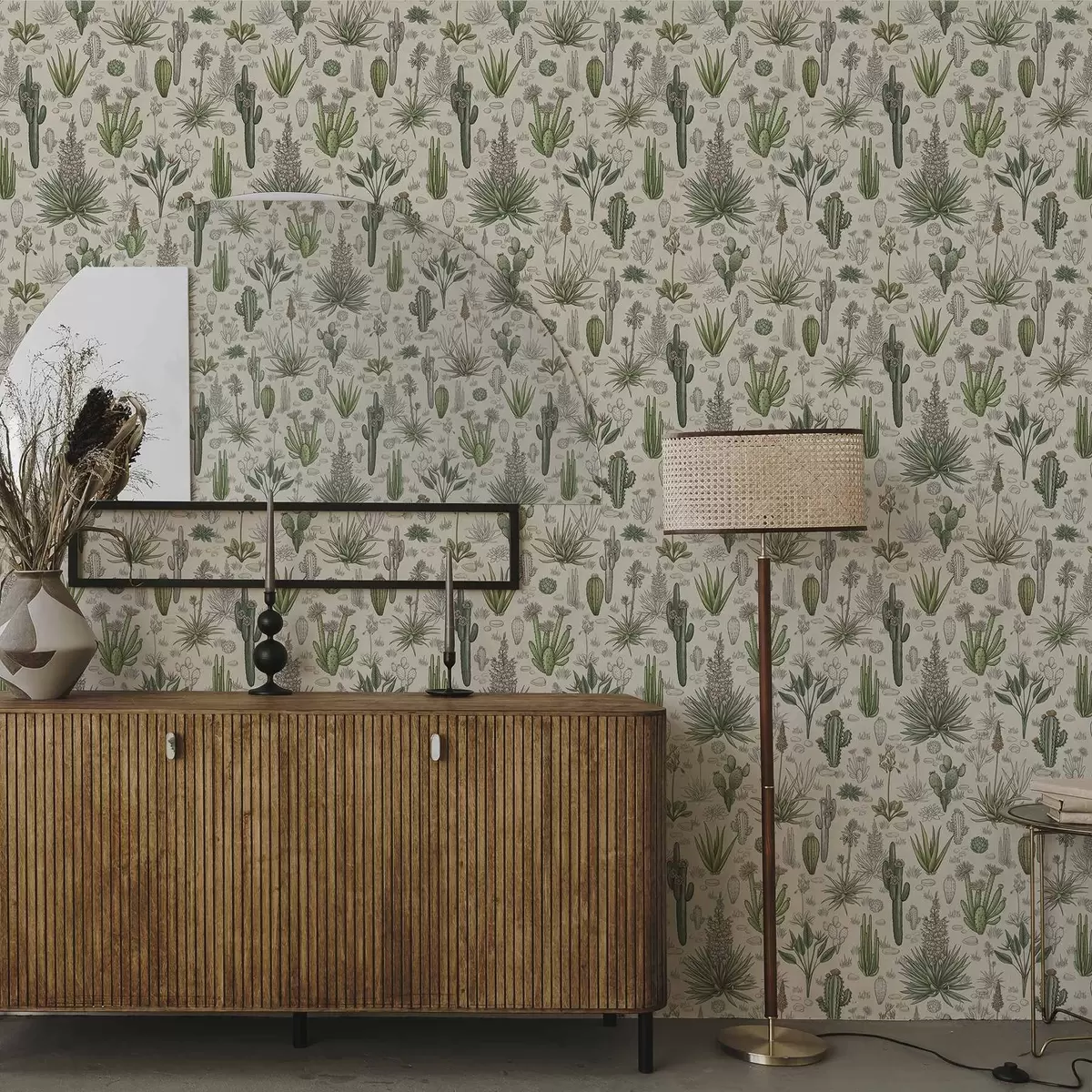 Tapete Kakteen und Sukkulenten auf warmem Hintergrund, detailreicher Druck a00666