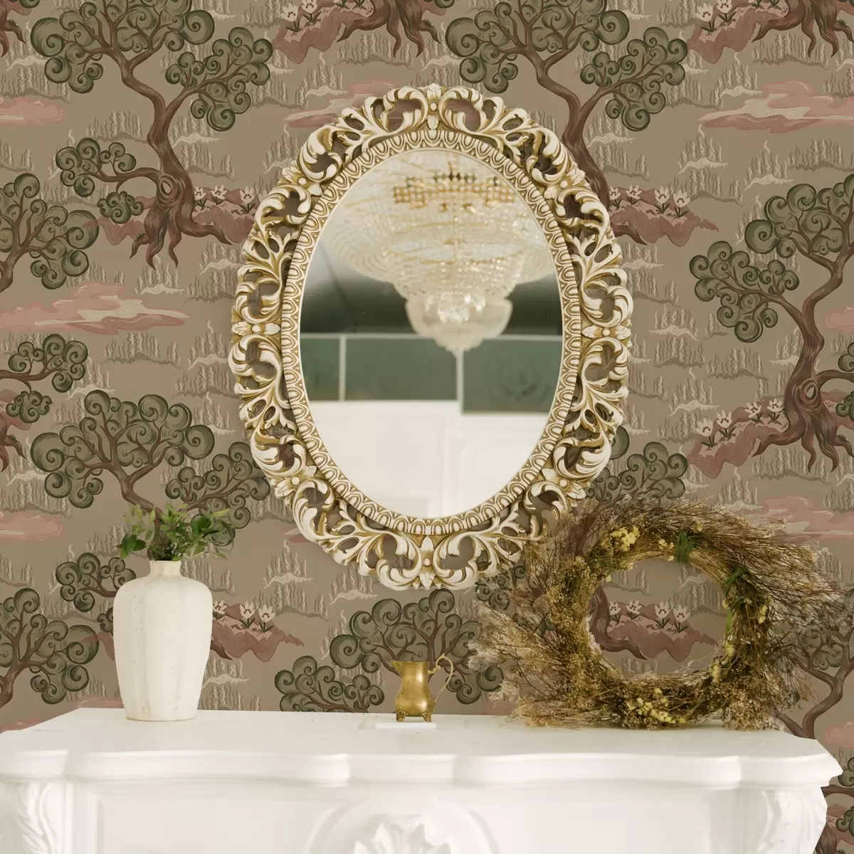 Papier peint Paysage oriental avec des arbres fantaisistes sur un fond sableux a00715