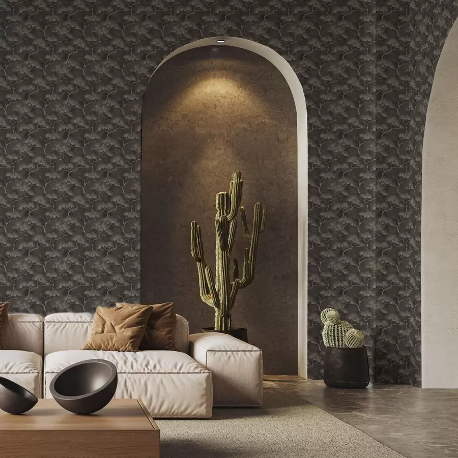 fototapeter Fyrretræssilhuetter på mørk baggrund, tåget tekstur a00742