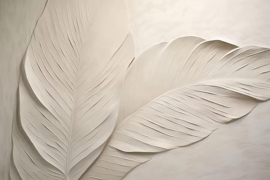 Fototapete Geprägte beige Blätter mit weichen Schatten w04614