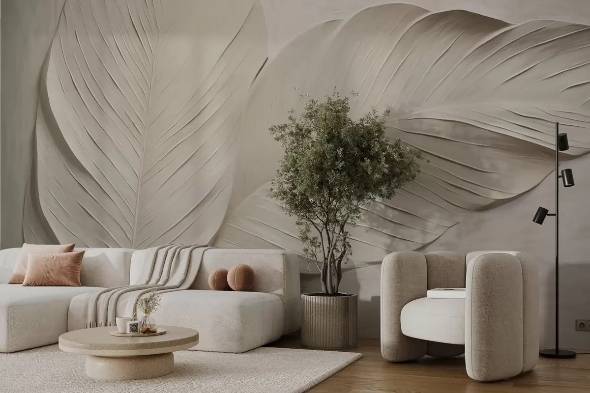 fototapeter Prægede beige blade med bløde skygger w04614