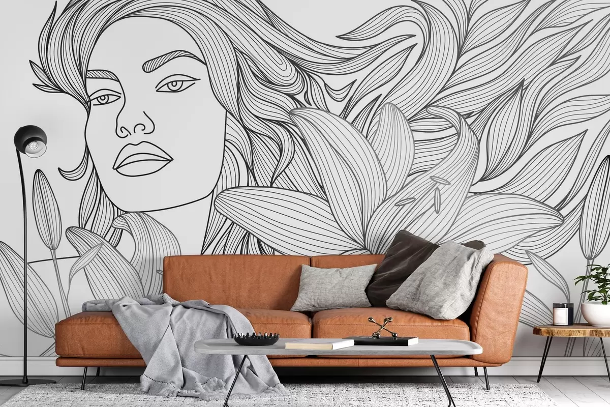 fototapeter Portræt af en pige i liljer w04689