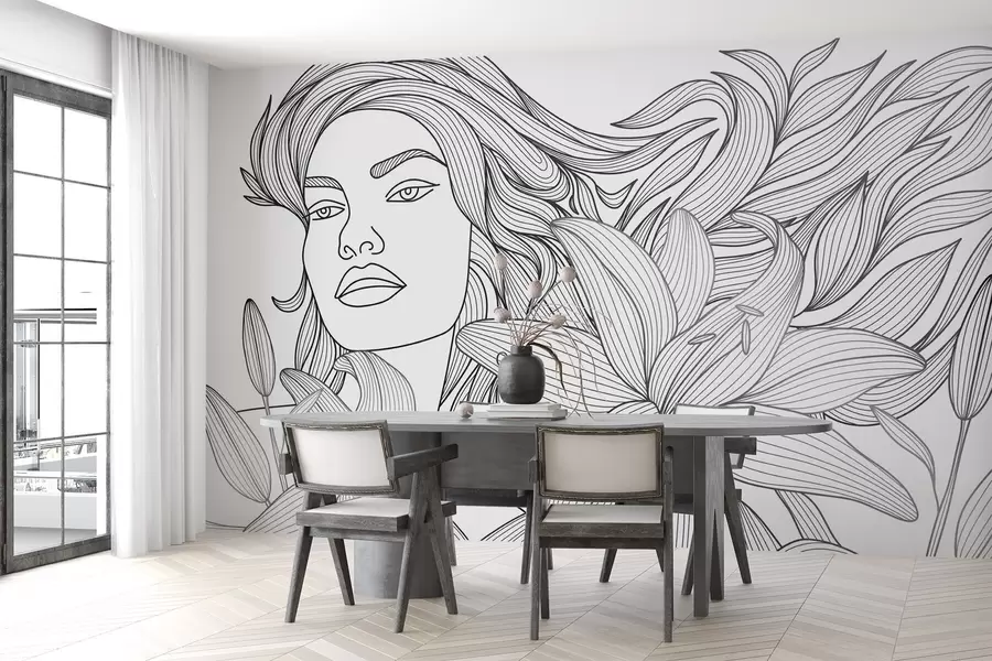 fototapeter Portræt af en pige i liljer w04689