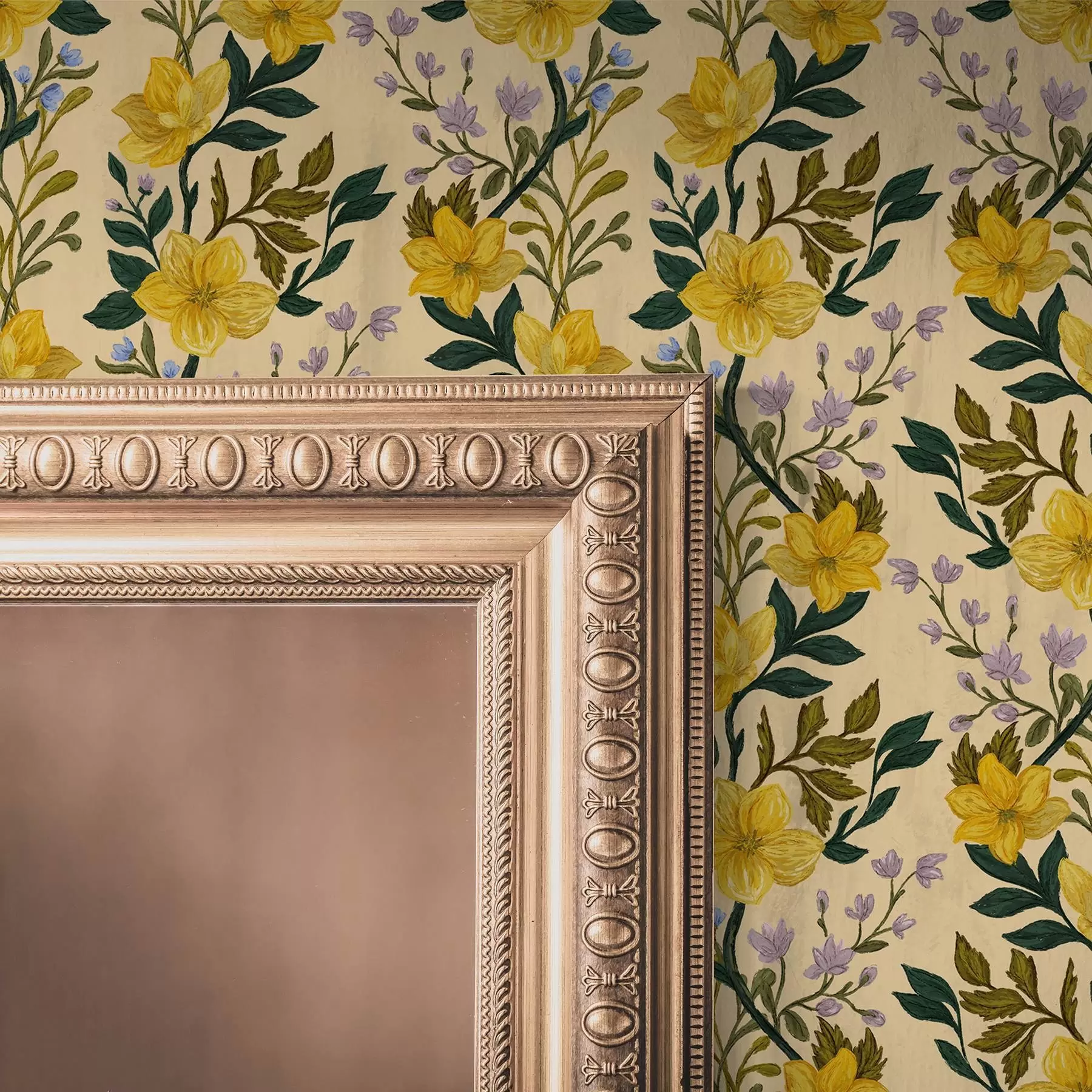 fototapeter Gule blomster i lodrette guirlander på en cremefarvet baggrund a00632