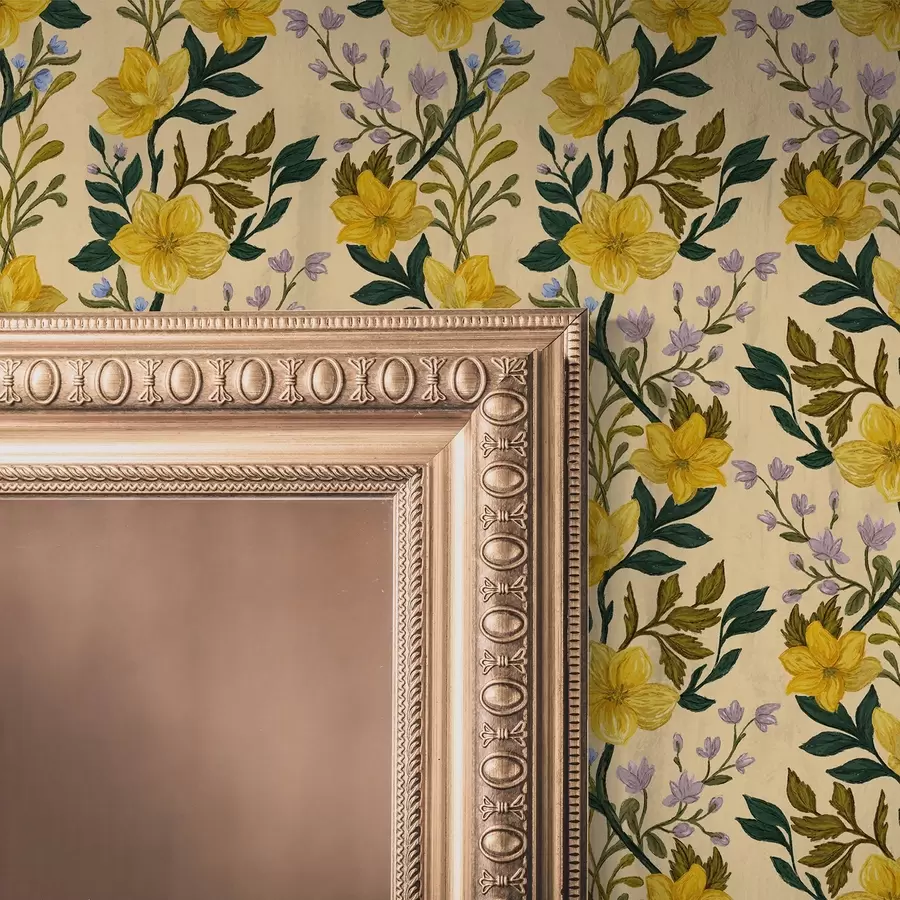 fototapeter Gule blomster i lodrette guirlander på en cremefarvet baggrund a00632