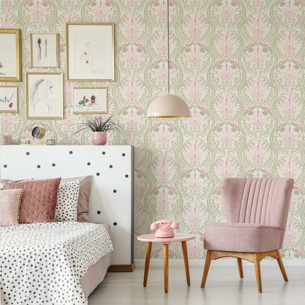 Baggrund Springvand, kolibrier og grønne ruller på en lys baggrund a00723