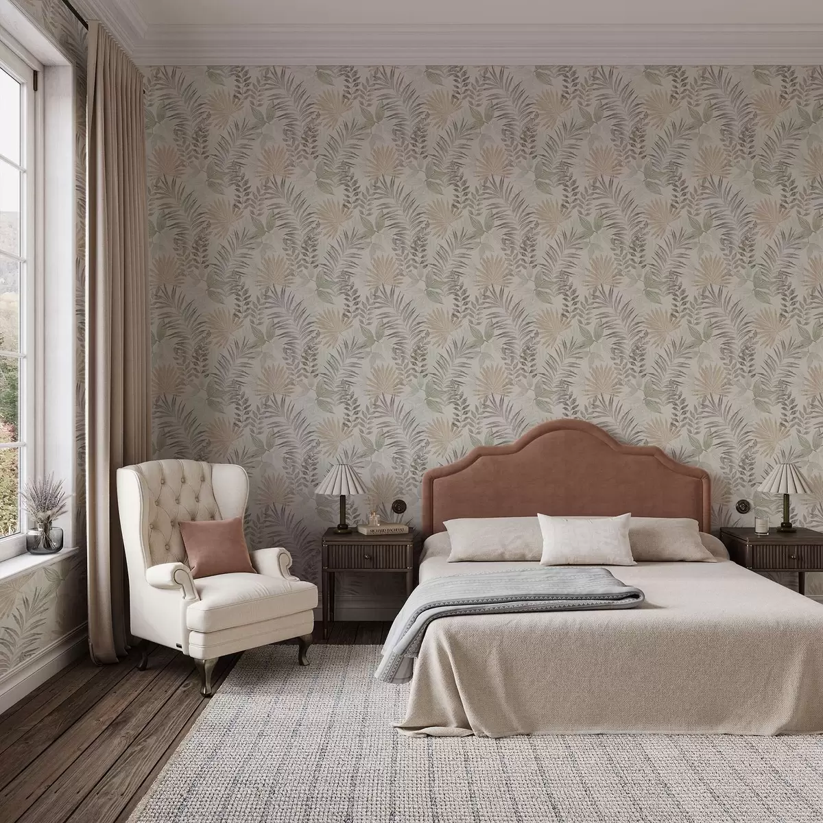 Baggrund Pastelfarvede tropiske blade på lys baggrund, diskret struktur a00725