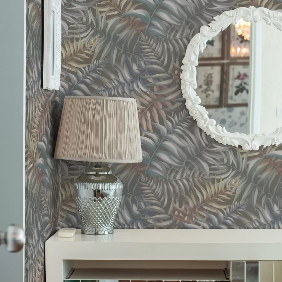 Murale Feuilles de palmier superposées dans des tons neutres a00789
