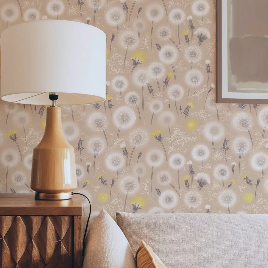 fototapeter Mælkebøtter og frø på en ferskenfarvet baggrund a00790v1