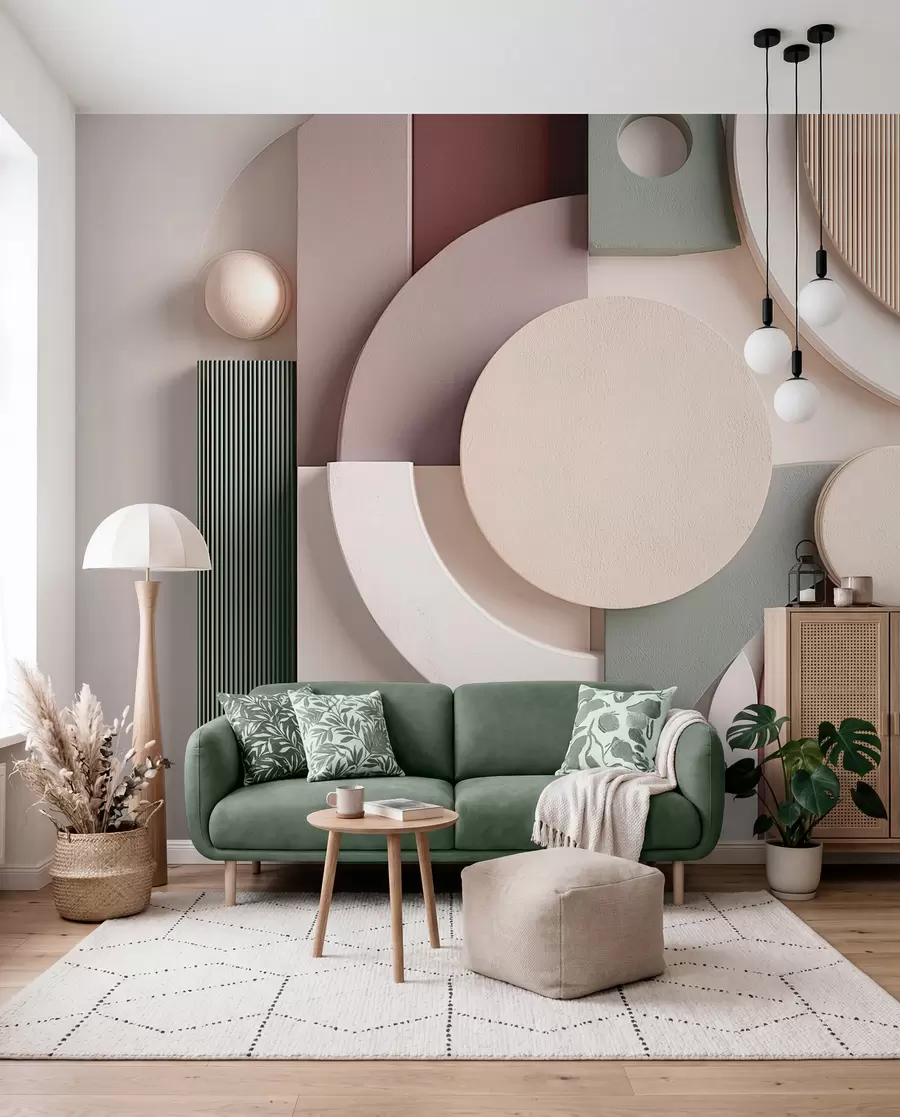 Murale Abstraction volumétrique moderne dans des tons doux w09441