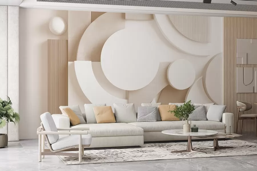 fototapeter Moderne volumetrisk abstraktion i beige nuancer w09441v1