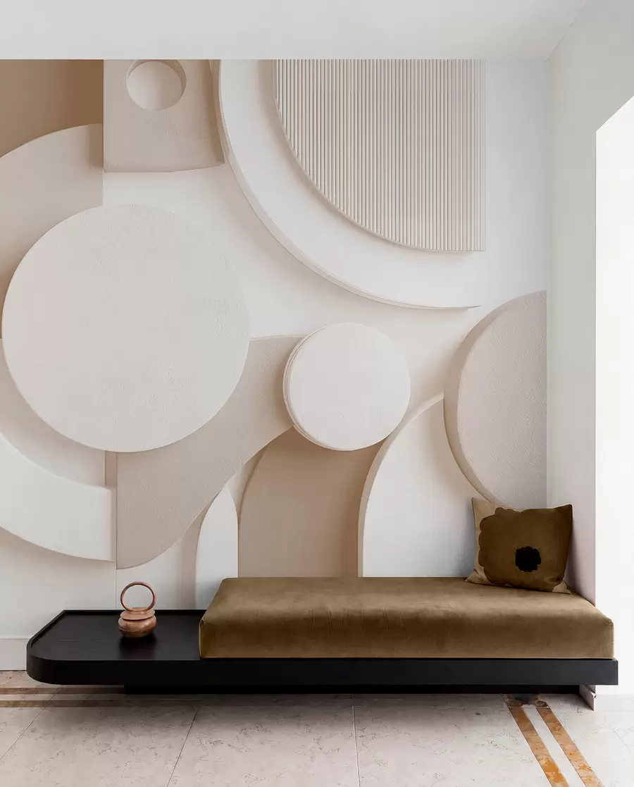 fototapeter Moderne volumetrisk abstraktion i beige nuancer w09441v1