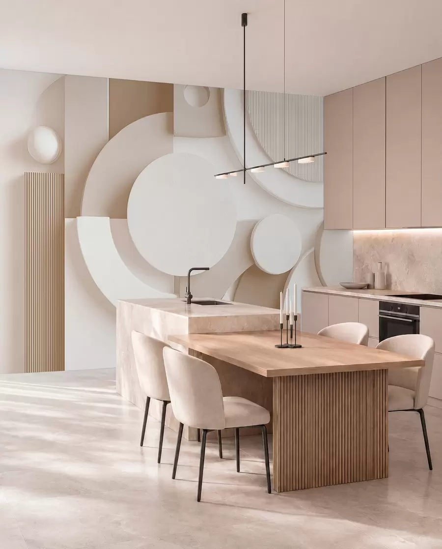 fototapeter Moderne volumetrisk abstraktion i beige nuancer w09441v1