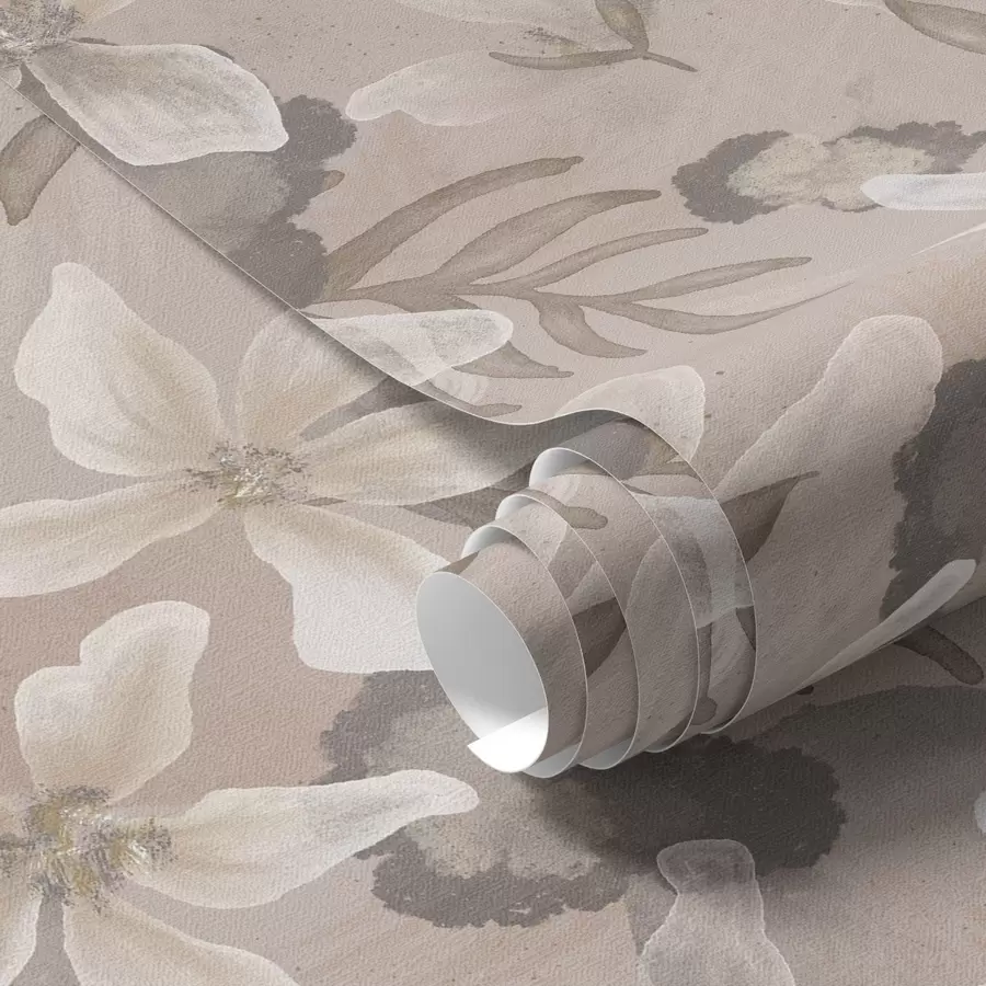 fototapeter Store beige blomster med abstrakte akvarelflekker a00635