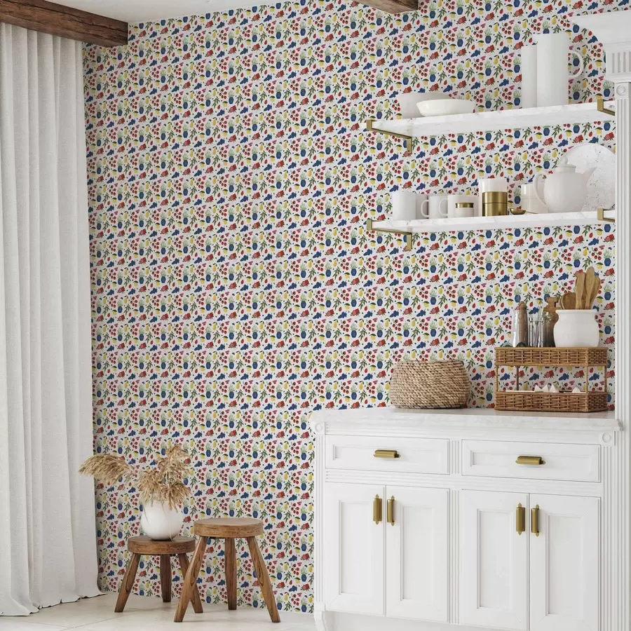 fototapeter Lyst frugt-botanisk mønster på hvid baggrund a00637v1