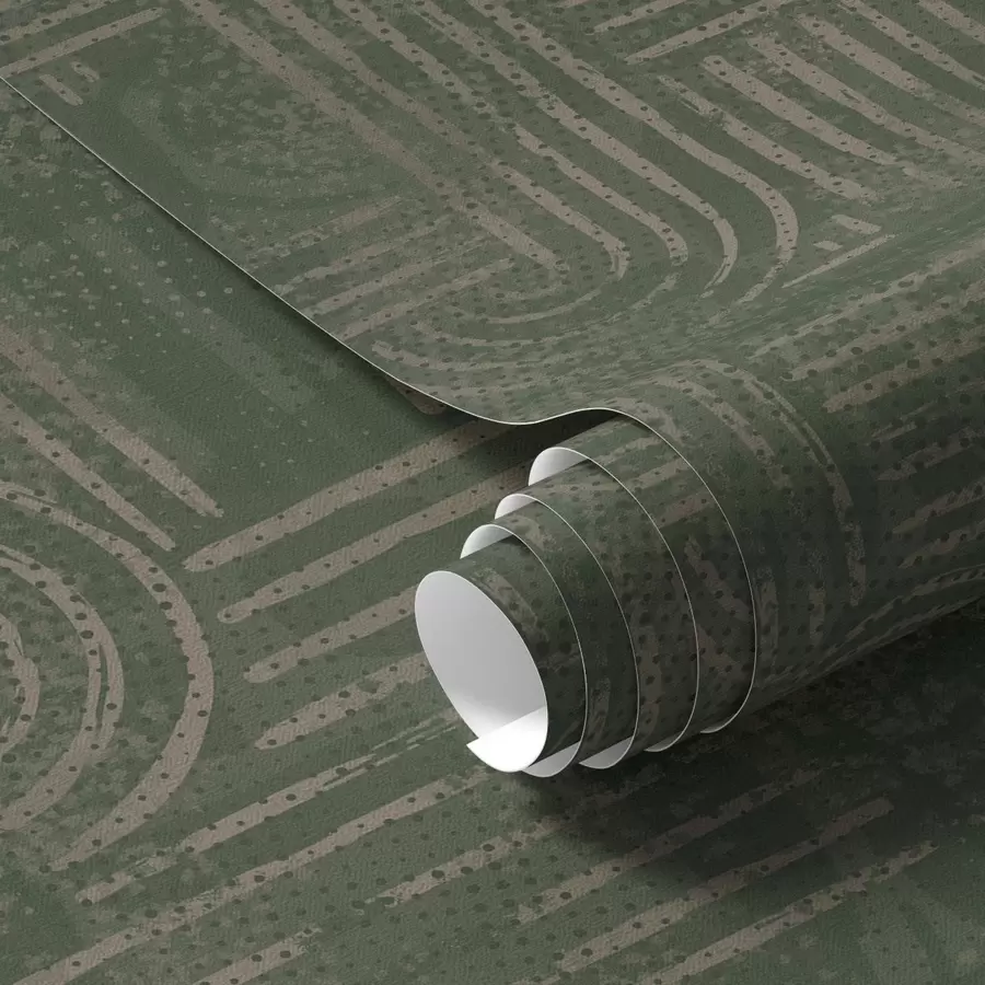 Fototapete Geometrisches Muster mit Bögen in einer grünen Farbpalette a00697