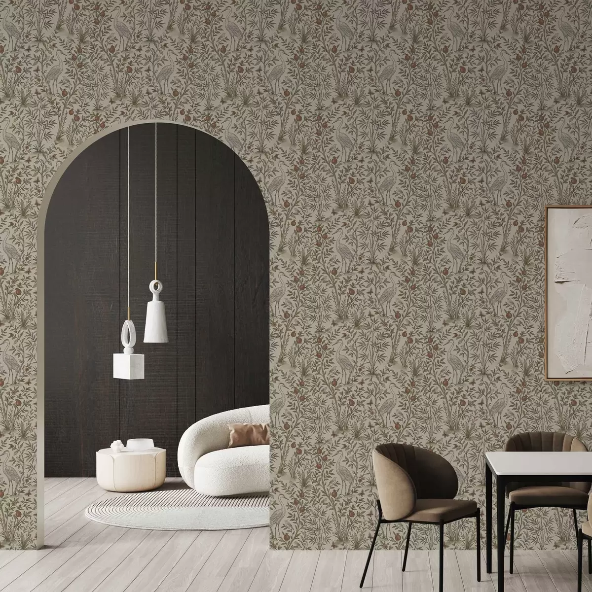 Baggrund Fugle blandt granatæbletræer i naturlige omgivelser a00699