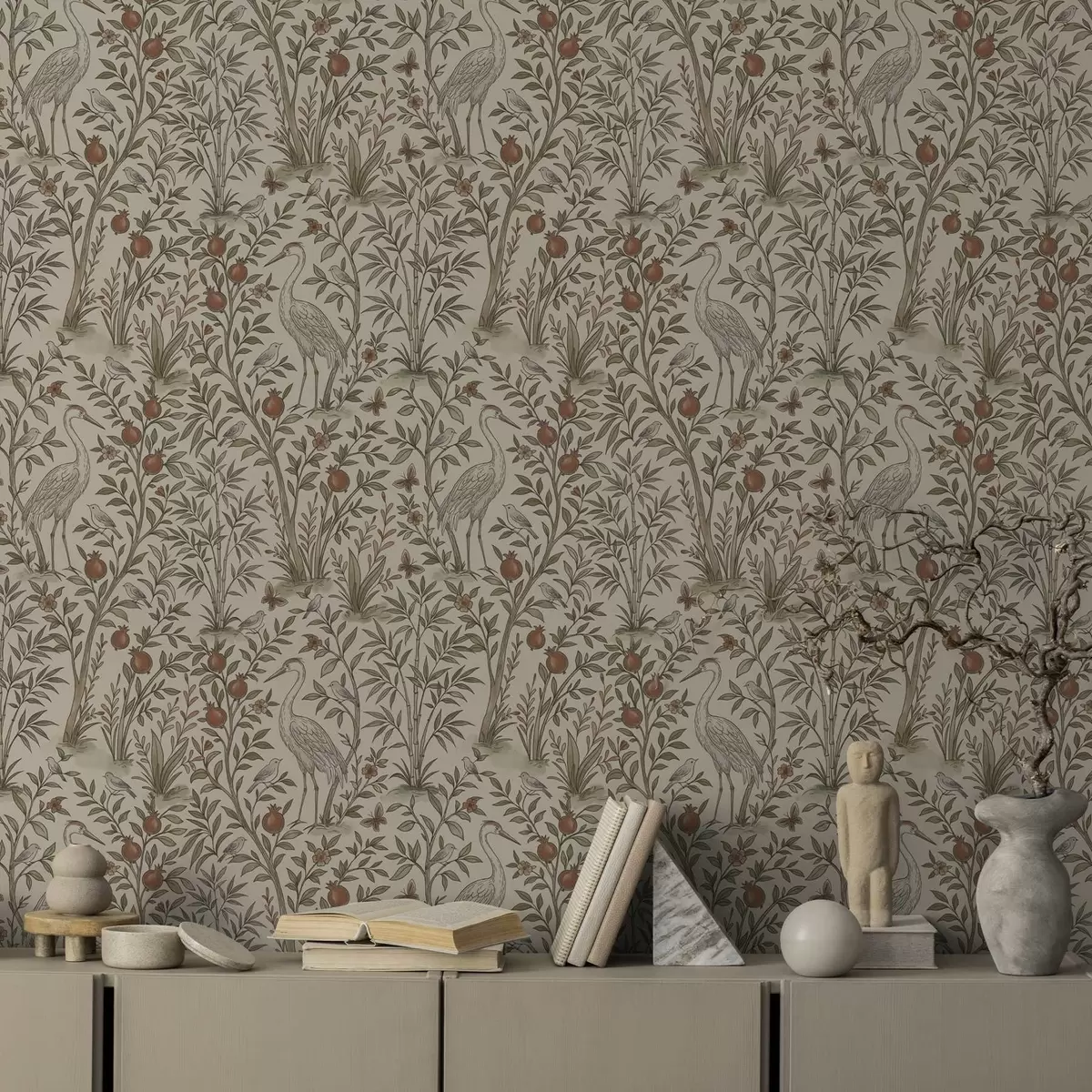 Baggrund Fugle blandt granatæbletræer i naturlige omgivelser a00699