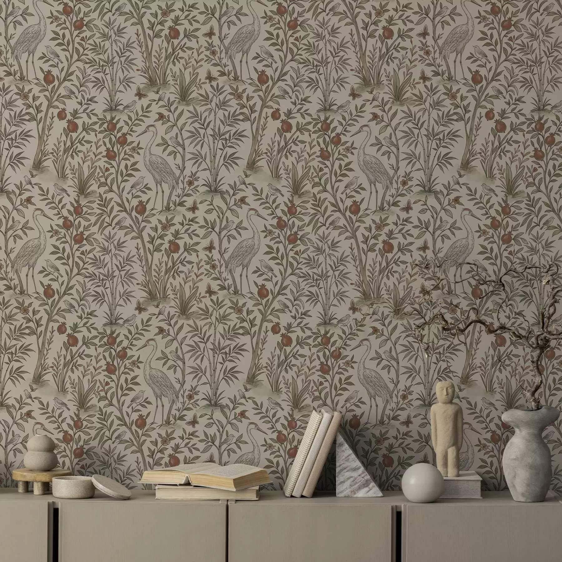 Murale Oiseaux parmi les grenadiers dans un cadre naturel a00699