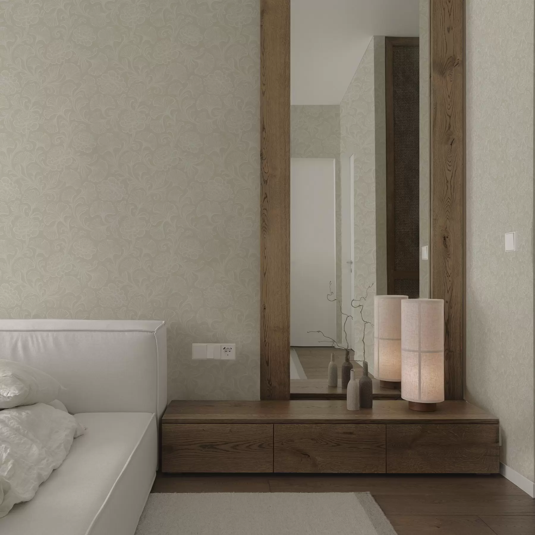 fototapeter Lysmønster med ginkgo og pæoner a00700