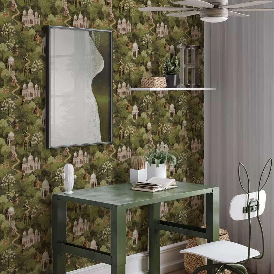 fototapeter Park med træer og arkitektur i landskabsstil a00705