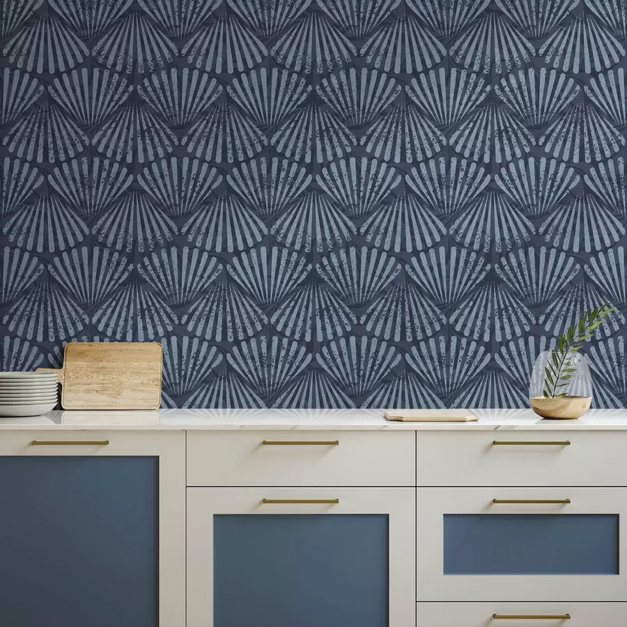 Murale Rayons abstraits dans des nuances de bleu, motif dynamique a00710