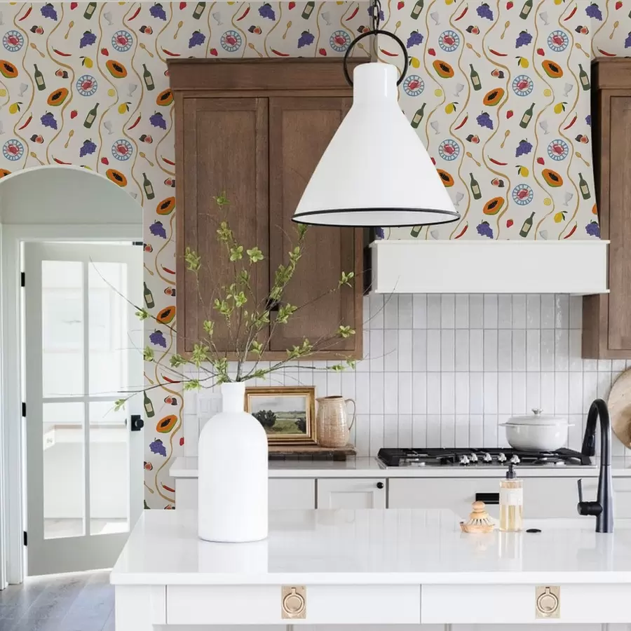 fototapeter Flasker, papaya, citroner og krydderier på en lys baggrund a00802