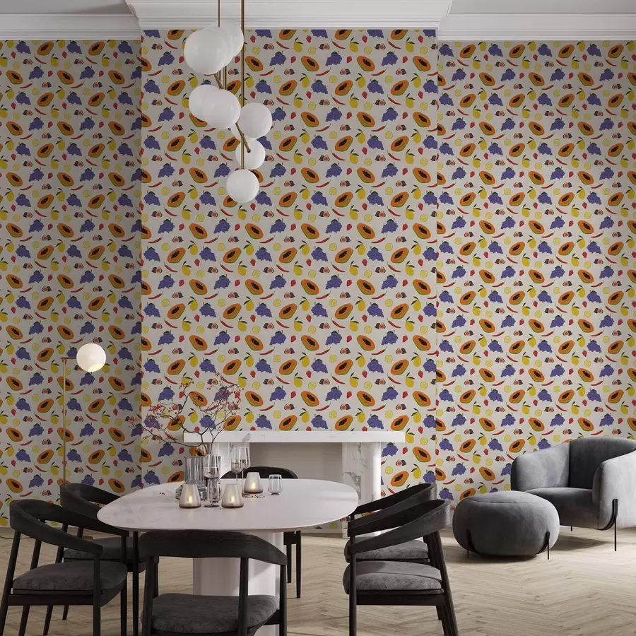 fototapeter Papaya, druer og citroner — en farverig frugtblanding a00803