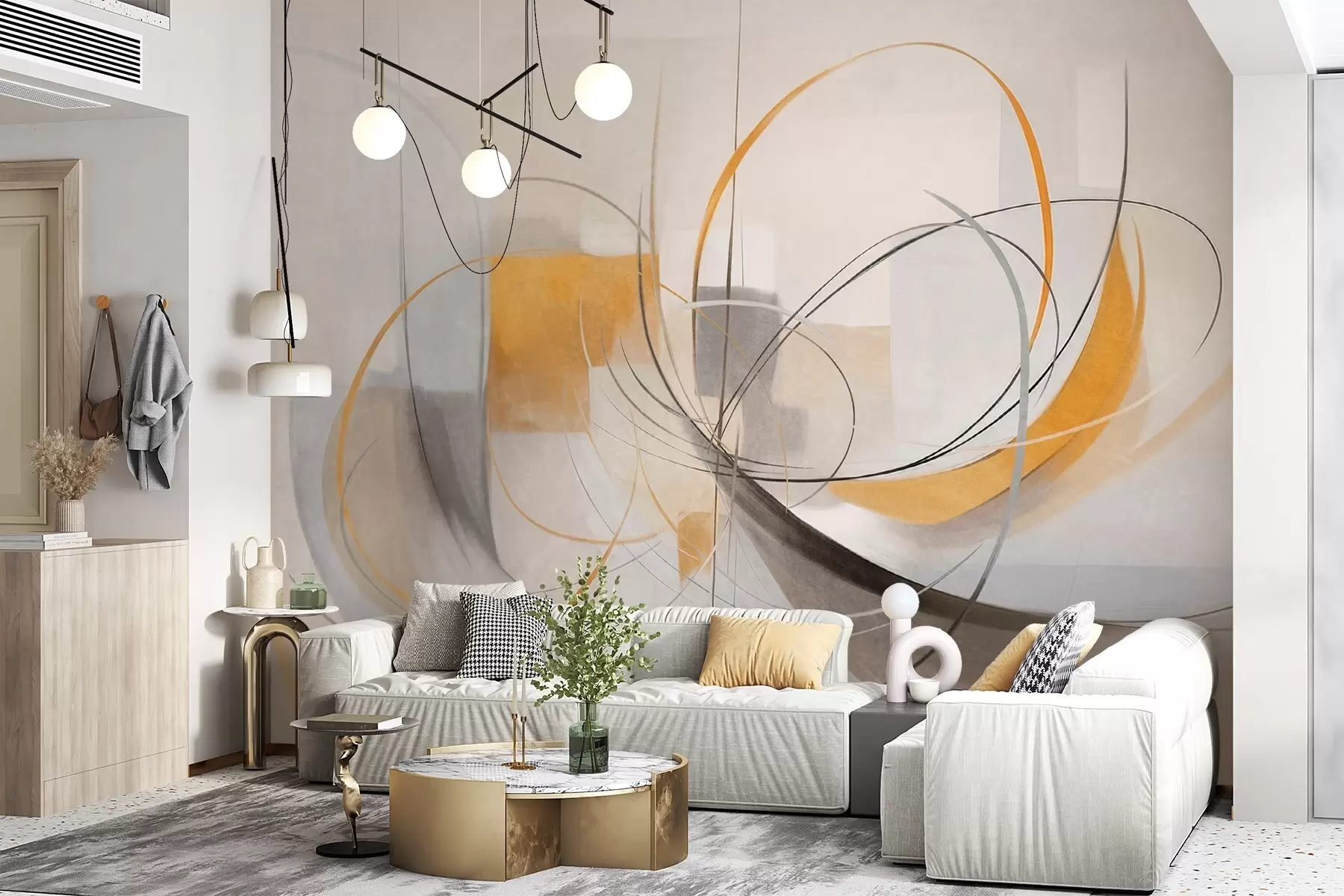 Murale Lignes amples en ocre w09476