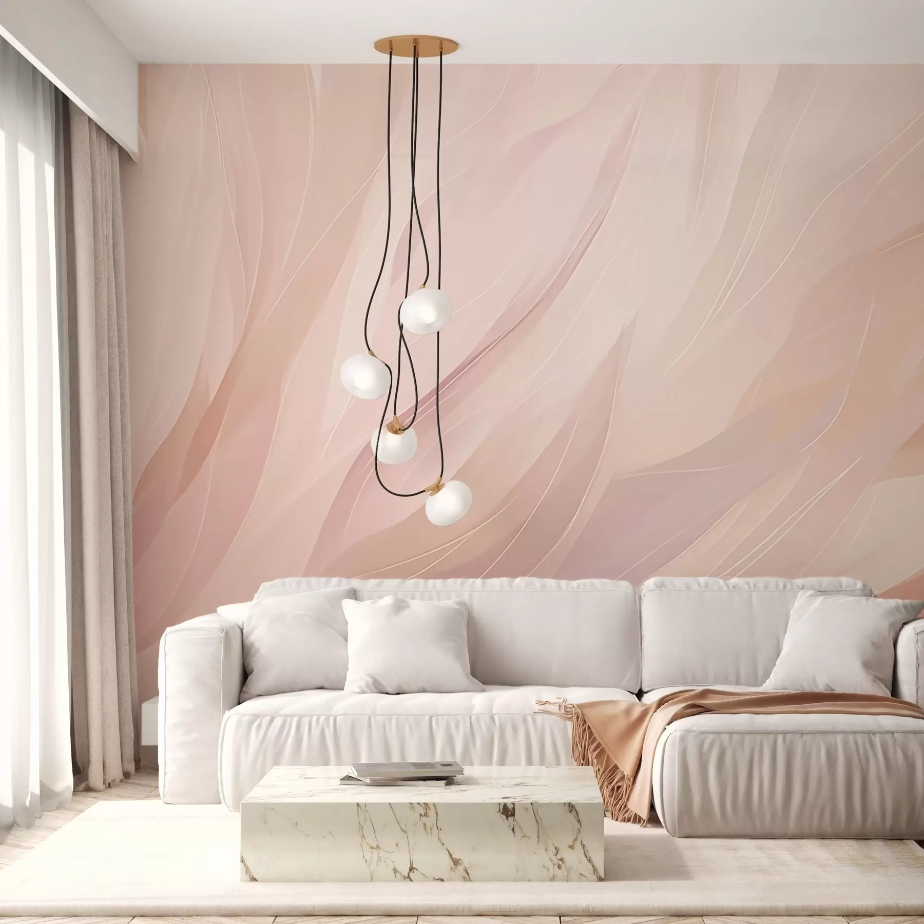 Murale Touches abstraites douces dans des tons pastel rose et pêche w04731
