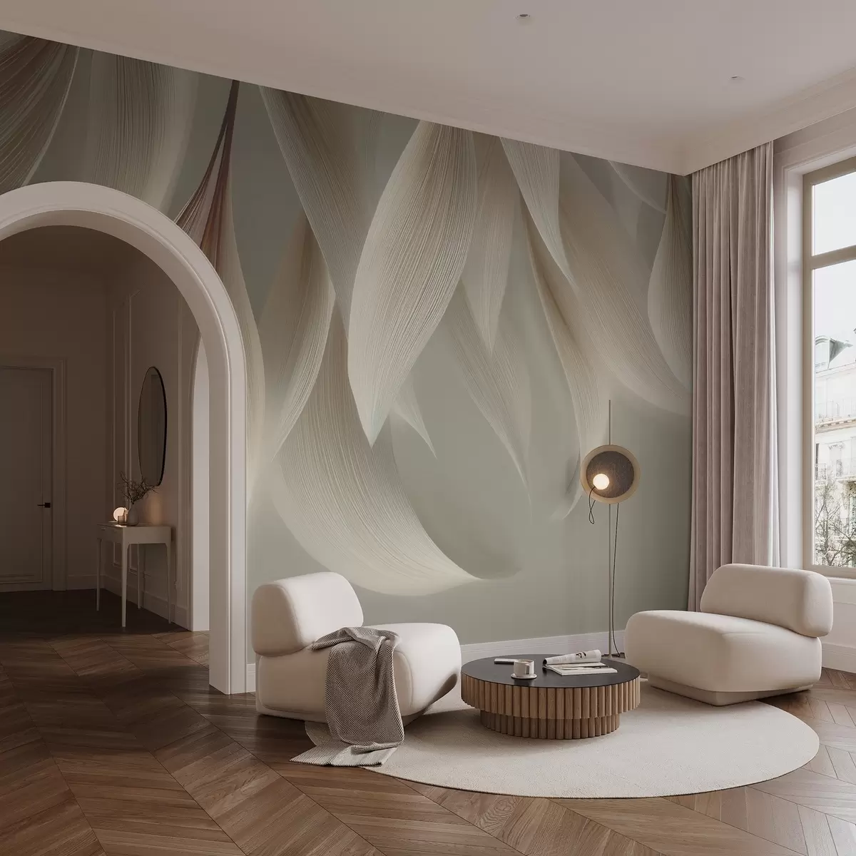 fototapeter Hængende blade med stiliseret kontur w04706