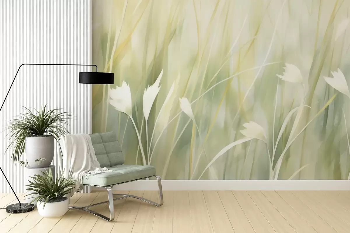 Murale Herbe avec fleurs w04743