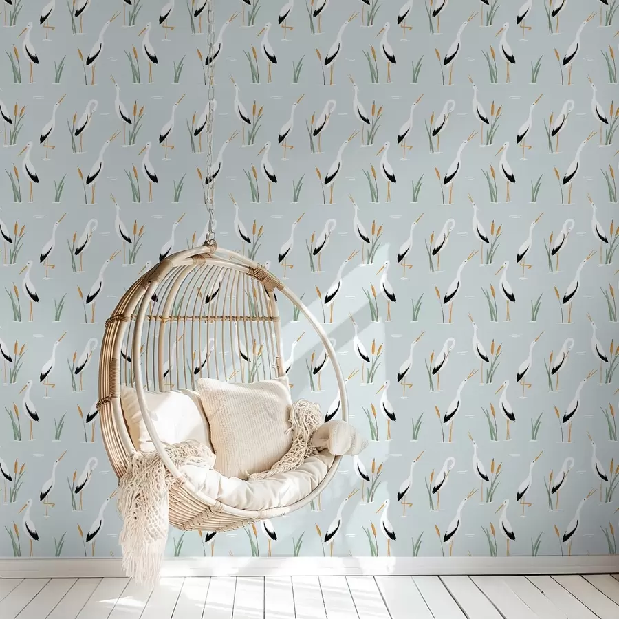 Murale Hérons parmi les roseaux sur un fond bleu clair a00650v1