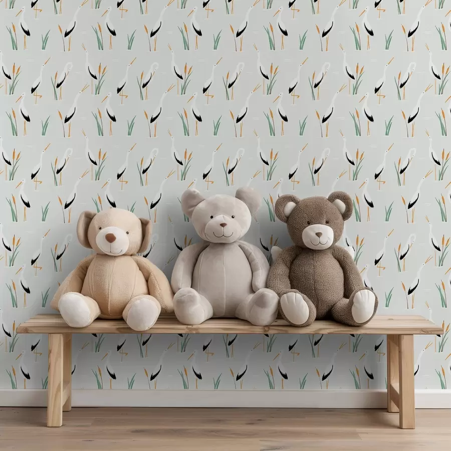 Murale Hérons parmi les roseaux sur fond clair a00650v2