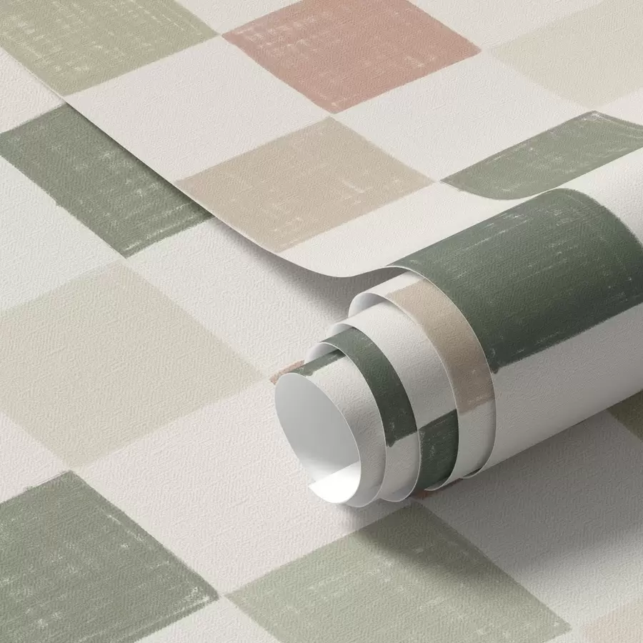fototapeter Blødt plaid i pastellgrønne, lyserøde og beige nuancer a00676