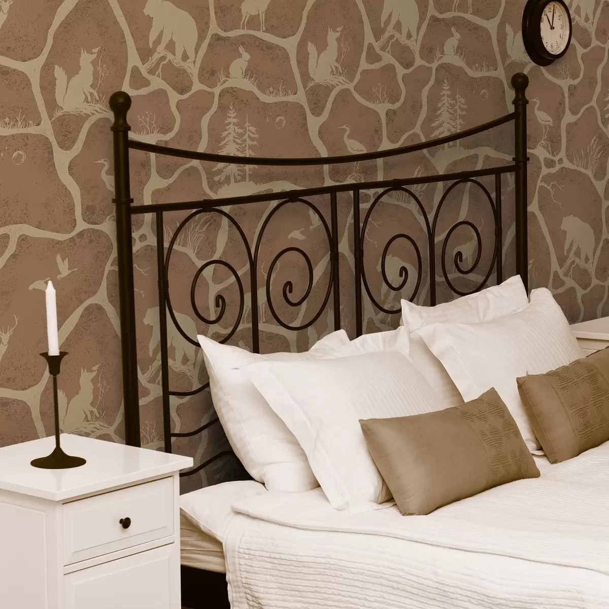 Baggrund Silhuetter af dyr og træer i et naturligt landskab med stenstruktur a00727